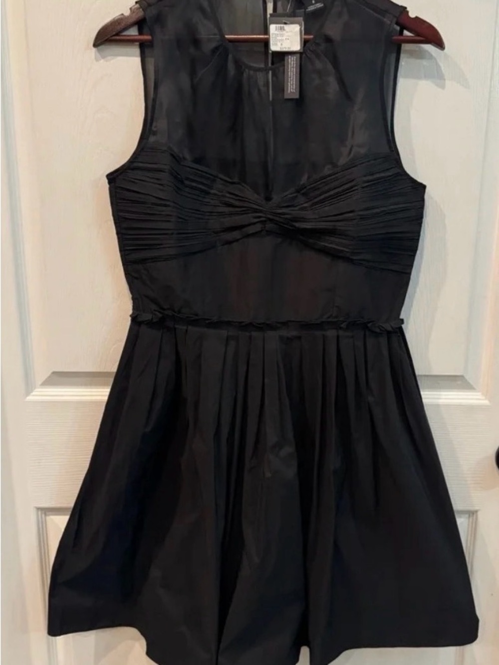 Club Monaco Black Sleeveless Mini Dress with Pleated Twist Bodice